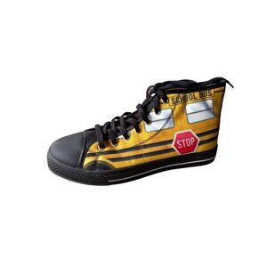 School Bus High Top Sneakers Men 8.5 Women 11 Canvas Novelty Shoes Yellow Black